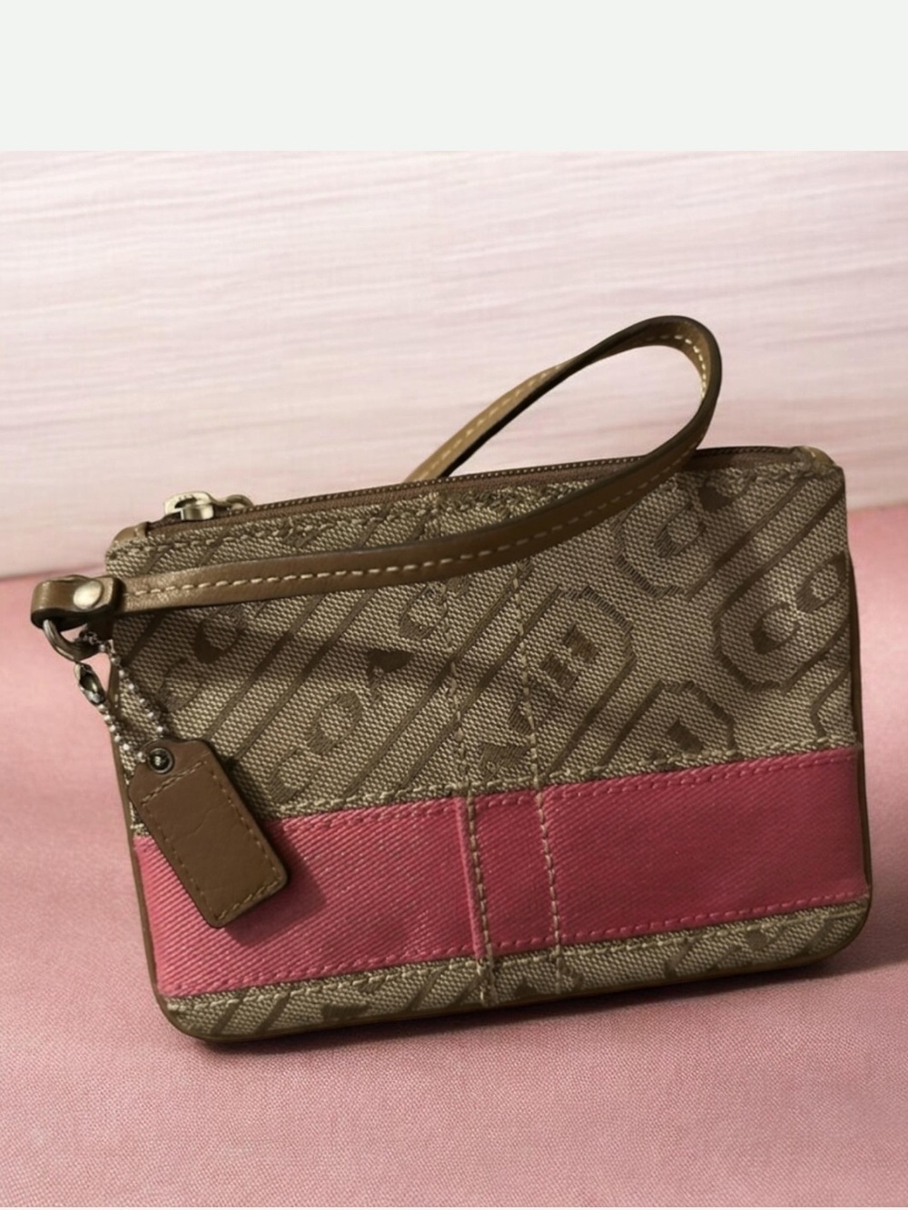 Coach Signature Stripe Wristlet - Picture 1 of 7